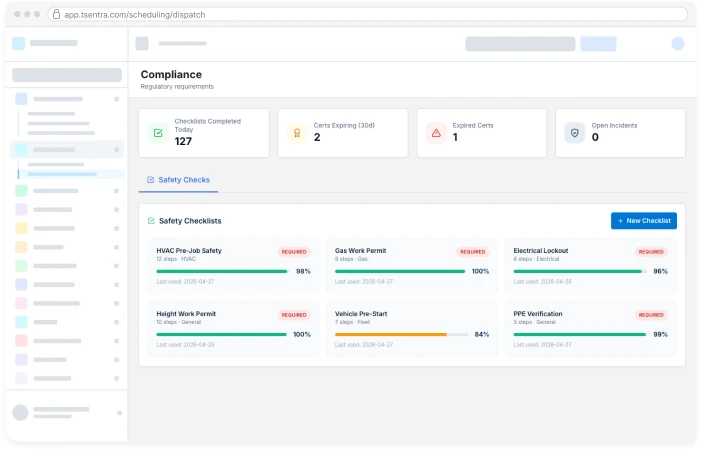 TSentra safety and compliance workflow screen