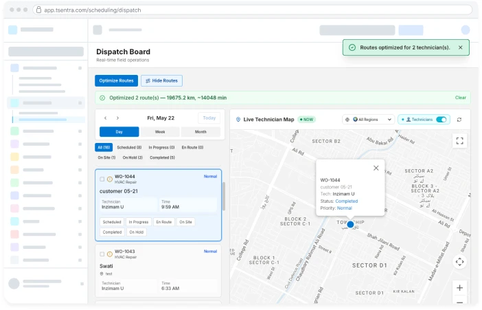 TSentra intelligent dispatch screen