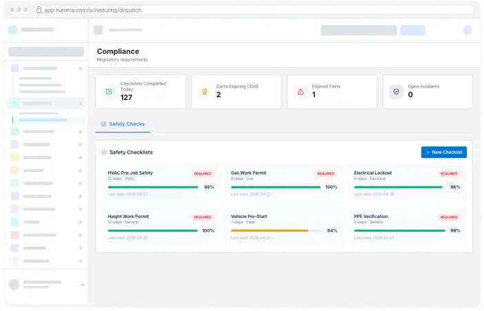 TSentra compliance workflow screen